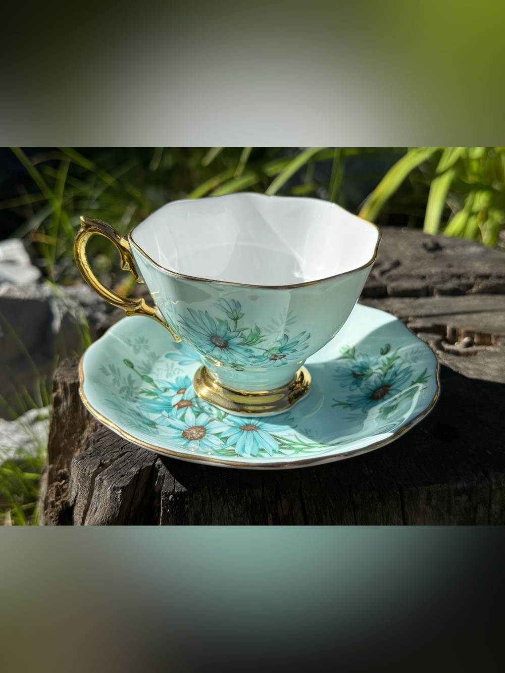 Vintage Royal Albert Marguerite Blue Daisy Teacup & Saucer Set - Fine Bone China